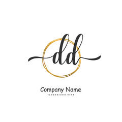 D DD Initial handwriting and signature logo design with circle. Beautiful design handwritten logo for fashion, team, wedding, luxury logo.