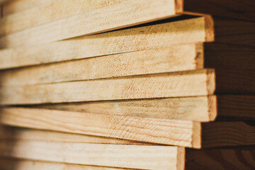 Stack of wooden frames. Selective focus. 