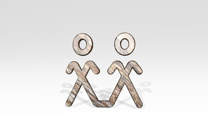 primitive symbols group casting shadow from a perspective. A thick sculpture made of metallic materials of 3D rendering. illustration and background