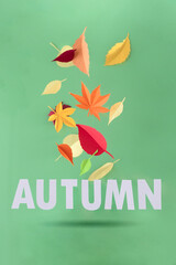 Lettering autumn cut from paper with paper autumn leaves