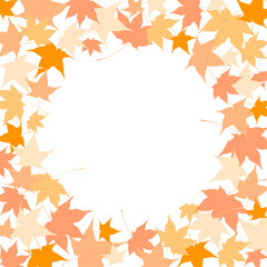 Circle frame of colorful autumn leaves isolated in white background. Vector illustration.