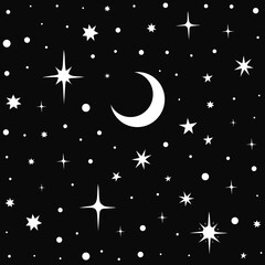 Fototapeta na wymiar seamless image of starry sky with crescent moon