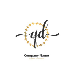 Q D QD Initial handwriting and signature logo design with circle. Beautiful design handwritten logo for fashion, team, wedding, luxury logo.