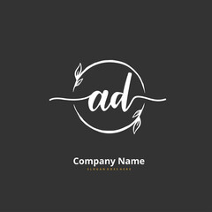 A D AD Initial handwriting and signature logo design with circle. Beautiful design handwritten logo for fashion, team, wedding, luxury logo.