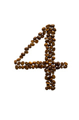 The inscription number four of coffee beans. Isolated on white background..