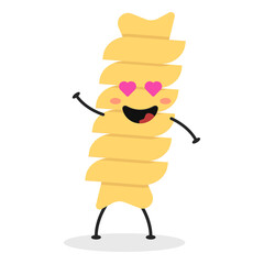 Cute flat cartoon Italian pasta illustration. Vector illustration of cute pasta with a smiling expression.