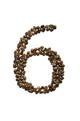 Obraz premium The inscription number six of coffee beans. Isolated on white background.