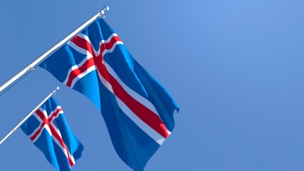 Fototapeta na wymiar 3D rendering of the national flag of Iceland waving in the wind