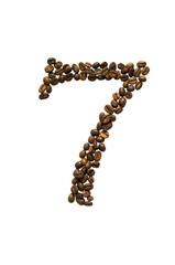 The inscription number seven of coffee beans. Isolated on white background.