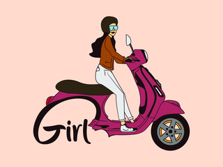 Happy and fun riding scooter shirt design vector illustration.