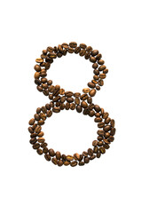 The inscription number eighth of coffee beans. Isolated on white background.