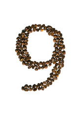 The inscription number nine of coffee beans. Isolated on white background.