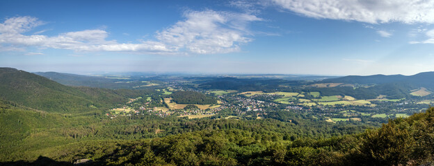 Obraz premium Panorama of summer landscape from high viewpoint