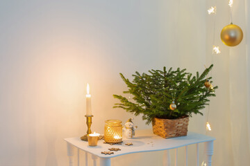 Christmas decorations in white vintage interior