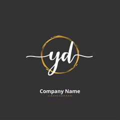 Y D YD Initial handwriting and signature logo design with circle. Beautiful design handwritten logo for fashion, team, wedding, luxury logo.