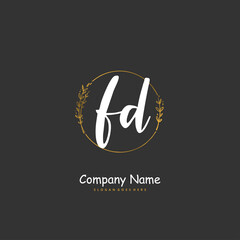 F D FD Initial handwriting and signature logo design with circle. Beautiful design handwritten logo for fashion, team, wedding, luxury logo.