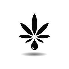 Medical marijuana or cannabis leaf olive oil drop icon with shadow