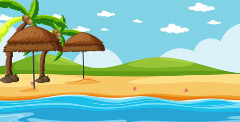 Fototapeta na wymiar Blank landscape in nature beach scene with some coconut trees and blank sky
