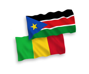 Flags of Republic of South Sudan and Mali on a white background