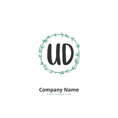 U D UD Initial handwriting and signature logo design with circle. Beautiful design handwritten logo for fashion, team, wedding, luxury logo.