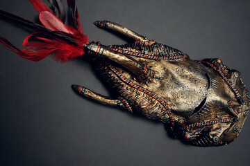 Creative metal mask with feathers