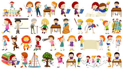 Set of cute kids cartoon character