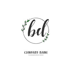 B D BD Initial handwriting and signature logo design with circle. Beautiful design handwritten logo for fashion, team, wedding, luxury logo.