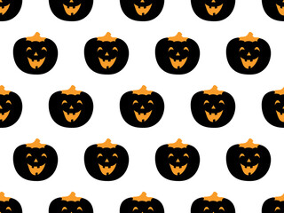 Happy Halloween. Seamless pattern with pumpkins on white background. Vector illustration. For modern background decoration, cards, banners, holiday designs, prints, wrappings, textiles, fabrics, etc.