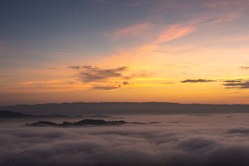 Beautiful misty and sunrise on the mountain
