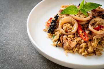 Basil and Spicy Herb Fried Rice with Squid or Octopus