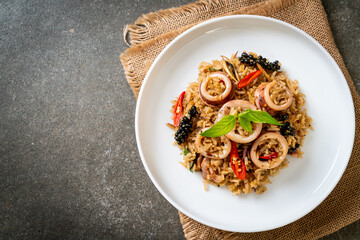 Basil and Spicy Herb Fried Rice with Squid or Octopus