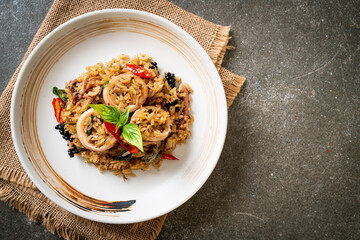 Basil and Spicy Herb Fried Rice with Squid or Octopus