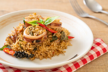 Basil and Spicy Herb Fried Rice with Squid or Octopus