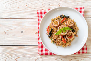 Basil and Spicy Herb Fried Rice with Squid or Octopus