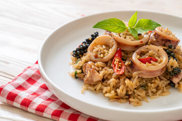 Basil and Spicy Herb Fried Rice with Squid or Octopus