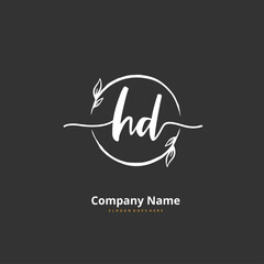 H D HD Initial handwriting and signature logo design with circle. Beautiful design handwritten logo for fashion, team, wedding, luxury logo.