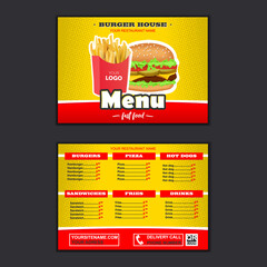 Fast food menu design and fast food board cartoon vector illustration.