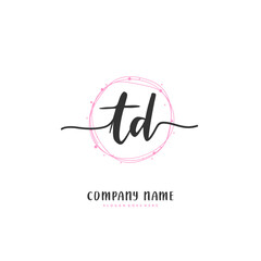 T D TD Initial handwriting and signature logo design with circle. Beautiful design handwritten logo for fashion, team, wedding, luxury logo.