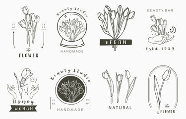 Beauty occult logo collection with tulip, flower,leaf.Vector illustration for icon,logo,sticker,printable and tattoo