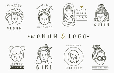 Woman logo collection with circle,girl.Vector illustration for icon,logo,tattoo,accessories