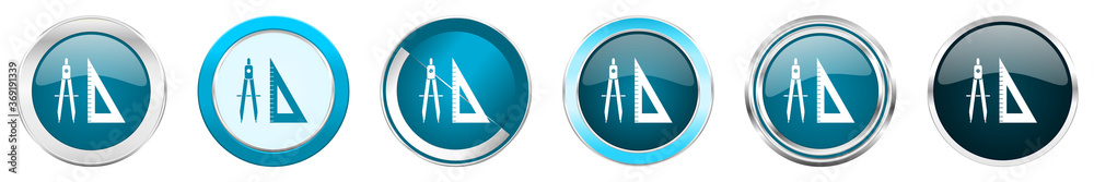 Aufkleber Learning silver metallic chrome border icons in 6 options, set of web blue round buttons isolated on white background