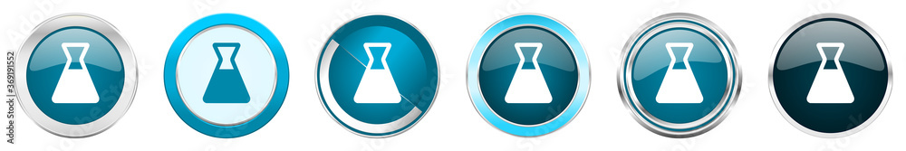 Leinwandbilder laboratory silver metallic chrome border icons in 6 options, set of web blue round buttons isolated 