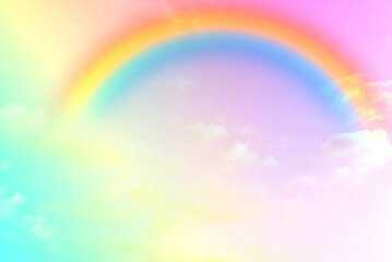 Fantasy magical landscape the rainbow on sky abstract with a pastel colored background and wallpaper.  