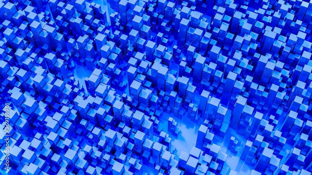 Poster abstract blue cube box background. 3d render
