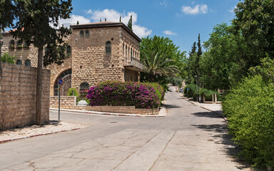 an empty street in the historic yemin moshe neighborhood of jerusalem during the Coronavirus...