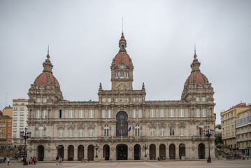 Fototapeta na wymiar Ayntamiento y plaza Mayor de Coruña Galicia España