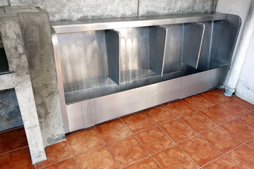 public men toilet, stainless steel box with urinals partition panel