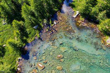 Grosina Valley, Valtellina, aerial view of lake of Acque Sparse