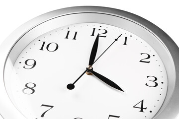 Simple clock on white background, closeup