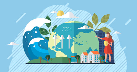 Fototapeta Change climate concept. Vector of climate change and saving the planet, World Environment Day, bio technology, a city on planet. Recycling waste, growing plants and choosing renewable resources obraz